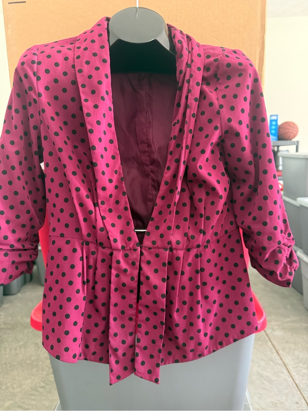 Polka Dot Burgundy Pink Tie-Front Jacket mp42